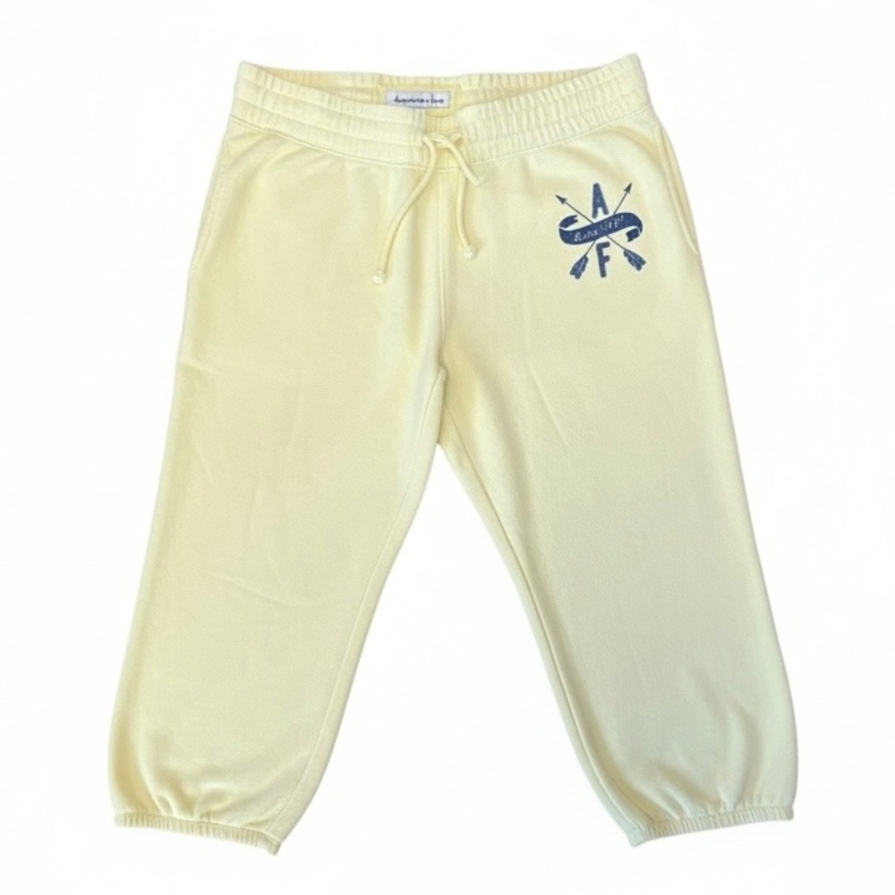 Abercrombie & Fitch Yellow Graphic Fleece Jogger Cropped Sweatpants Size M
